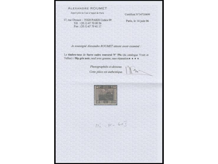 50 Pfg.,Rahmen und Mittelstück entgegengesetzt gedruckt., ungebraucht, Attest Roumet (Mi. -.-)