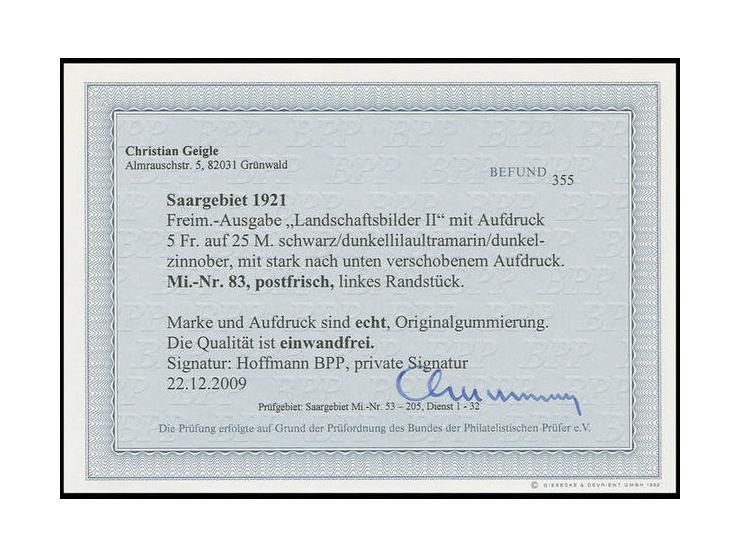 5 Fr. mitverschobenem Aufdruck, postfrisch, Fotobefund Geigle BPP