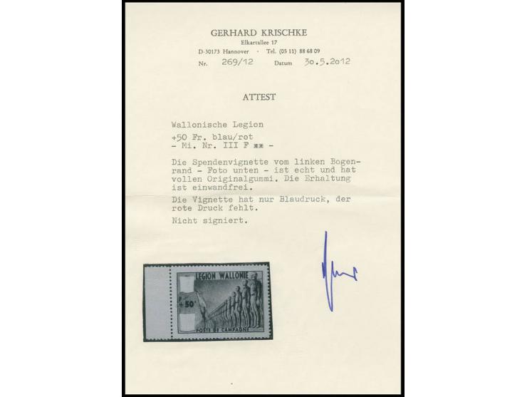 50 Fr., linkes Randstück mit fehlendem Rotdruck, postfrisch, Kabinett, Fotoattest Krischke