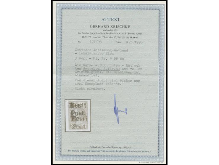 3 K. mit doppeltem Aufdruck, postfrisch, Kabinett, bisher nur in zwei Exemplaren bekannt, Fotoattest Krischke BPP