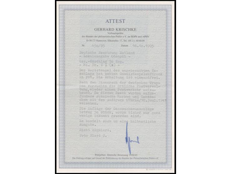 Ganzsachenumschlag Arbeiter 30 K. mit rotem Handstempelaufdruck "OTEPÄÄ 10. juul. 1941", halbamtliche Ausgabe, Auflage nur 50