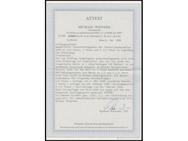 2½ P. im waagerechten Zwischenstegpaar, ungezähnt, postfrisch, unsigniert, Kabinett, sehr selten, Kopie Attest M. Wieneke