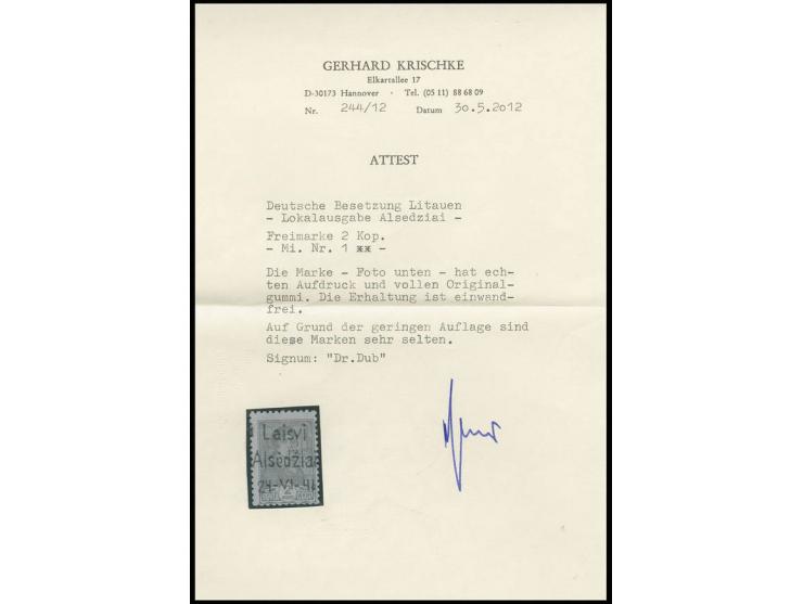 1941, 2 K. hellgrün, postfrisch, minimal stockig, sonst einwandfrei, sign. Dub und Fotoattest Krischke