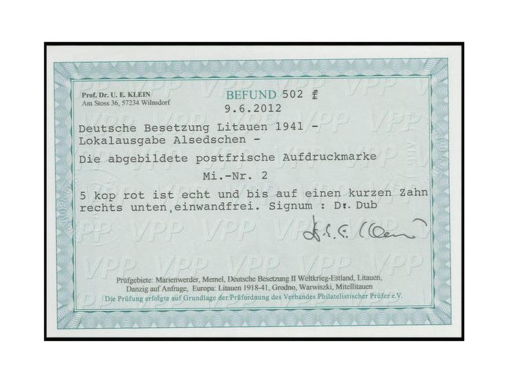 5 K. rot, postfrisch, Kabinett, sign. Dub und Befund Klein