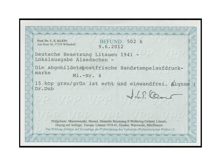 15 K. graugrün, postfrisch, Kabinett, sign. Dub und Befund Klein