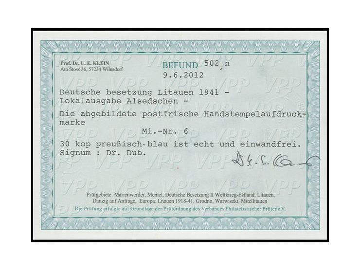 30 K. blau, postfrisch, Kabinett, sign. Dub und Befund Klein