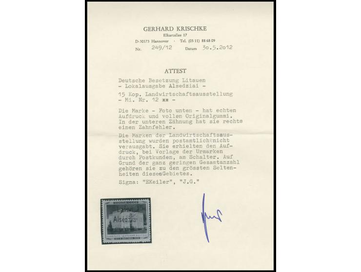 Ferner Osten 15 K., postfrisch, rechts unten ein kleiner Zahnfehler, sign. Keiler und J.G. sowie Fotoattest Krischke