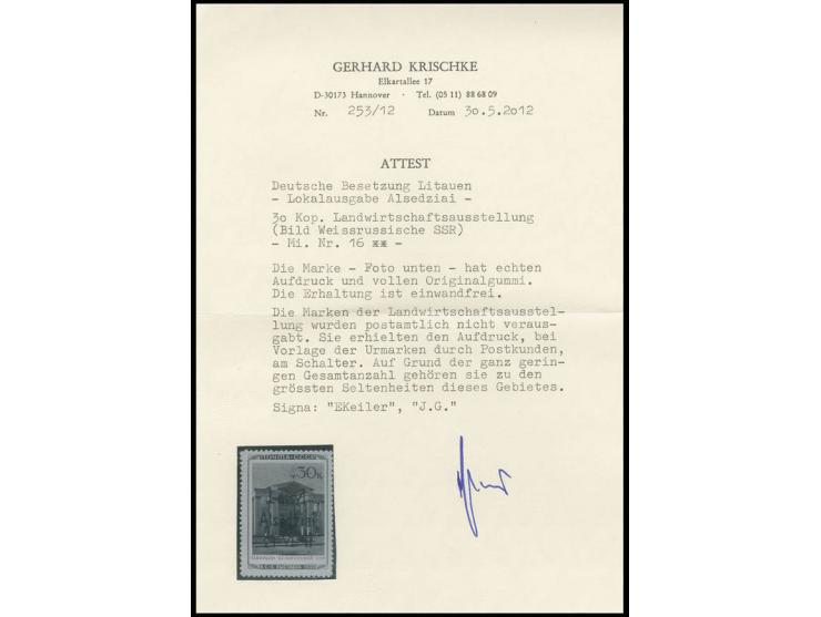 Weissrussische SSR 30 K., postfrisch, Kabinett, sign. Keiler und J.G. sowie Fotoattest Krischke