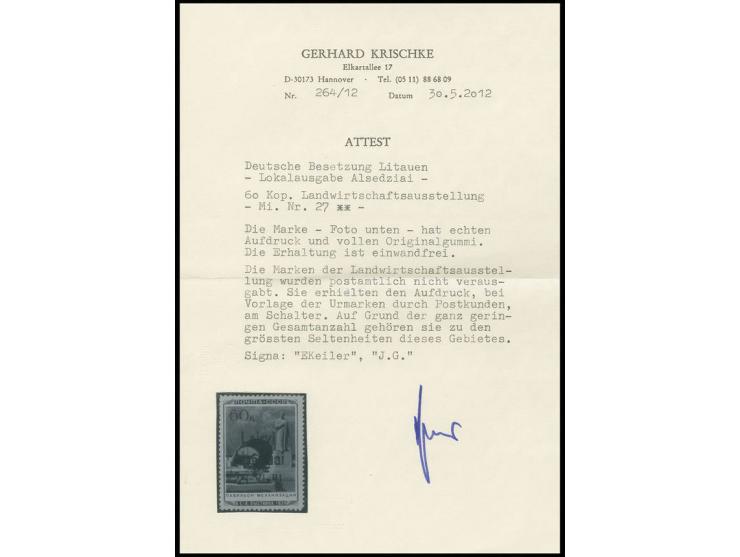 Landwirtschaftsausstellung 60 K., postfrisch, Kabinett, sign. Keiler und J.G. sowie Fotoattest Krischke