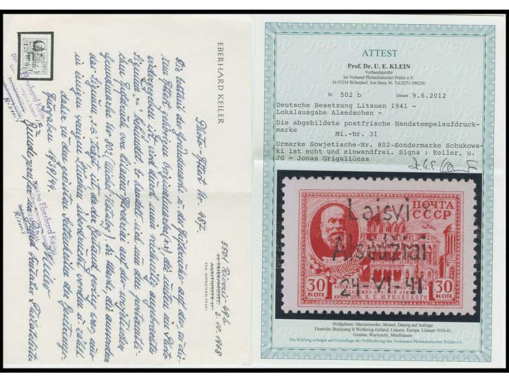 30 K. Schukowski, postfrisch, Kabinett, sign. Keiler und J.G. sowie Fotoattest Krischke