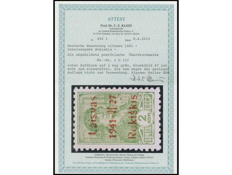 1941, 2 K. mit rotem Aufdruck in Type III, postfrisch, Kabinett, Fotoattest Klein