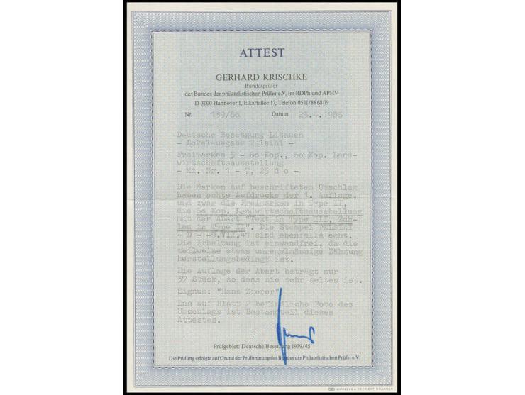 Pavillon 60 K. mit Aufdruckfehler "Text in Type III, Zahlen in Type II" mit Stempel "TELSIAI -9.VII.41" auf beschriftetem Ums