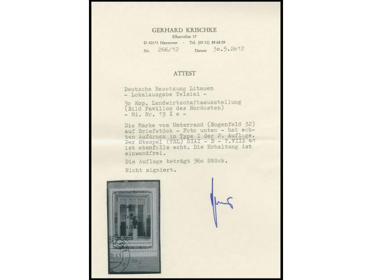 2. Auflage: Pavillon des Nordostens 30 K., Type I mit Unterrand mit Stempel "(TEL)SIAI VIII.41." auf Briefstück, Kabinett, Fo