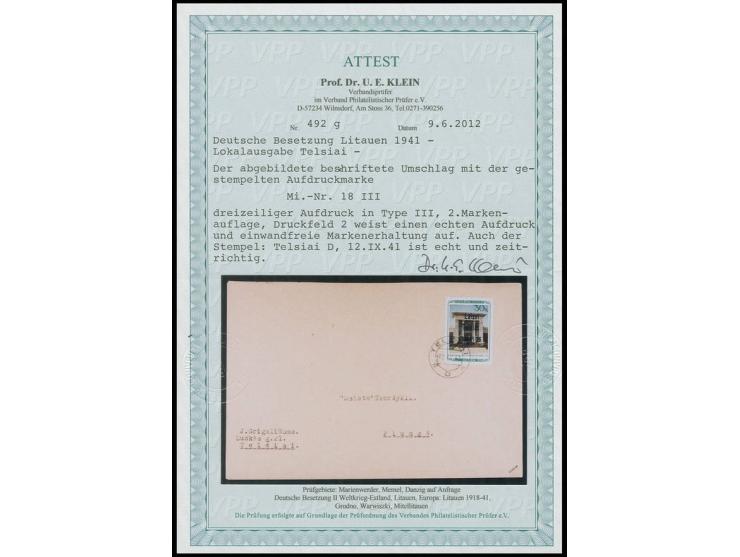 Aserbaidschanische SSR 30 K., Type III mit Stempel "TELSIAI 12.IX.41" auf beschriftetem Umschlag, Kabinett, Fotoattest Klein