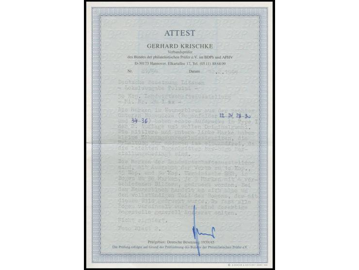 Hauptpavillon 50 K. im kompletten Schalterbogen aus der rechten unteren Bogenecke, Type I, postfrisch, links etwas unregelmäß