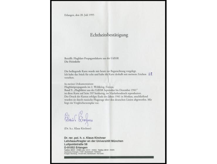 Propagandakarte "Die Heimkehr" und eingedrucktes Wertzeichen 6 Pfg. Hindenburg, ungebraucht, sign. und Echtheitsbestätigung D
