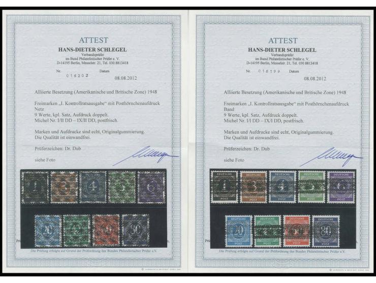 1-80 Pfg. mit doppeltem Aufdruck, postfrisch, sign. Dub, Fotoattest H-D. Schlegel BPP