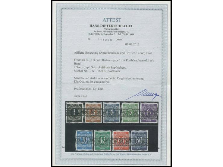 1-80 Pfg. mit kopfstehendem Aufdruck, postfrisch, Fotoattest H-D. Schlegel BPP