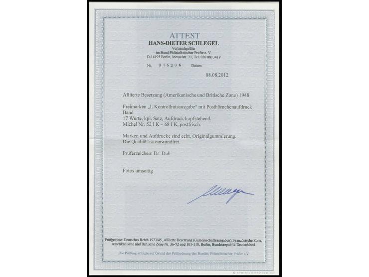mit Bandaufdruck: 2-84 Pfg. mit kopfstehendem Aufdruck, postfrisch, sign. Dub, Fotoattest Schlegel BPP