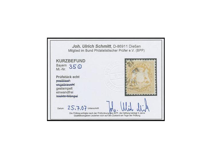 1875, Wappen 10 Kr. dunkelchromgelb, gestempelt, tadellos, Fotokurzbefund Schmitt BPP