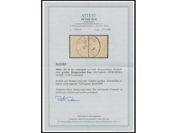 10 Kr. ockergelb, waagerechtes Paar mit EKr. "NÜRNBERG 19 DEC.", Kabinett, sign. Brettl BPP, Fotoattest Sem BPP