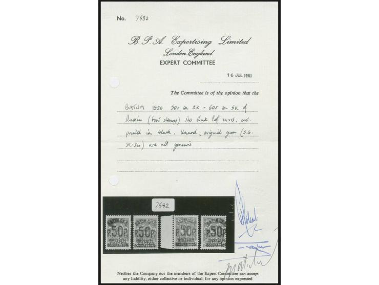 50 rub. on 2 kop. to 5 kop. perforated, complete set of four, unused, fine, certificate BPA
