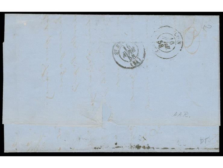1854/57, Maschinenpapier: 10 C. schwarz im waagerechten Paar, 30 C. braun und 2 Einzelwerte 45 C. blau, alle voll- bis meist 