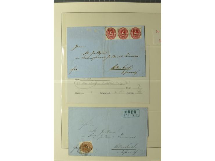Nummern- und Ortsstempelsammlung in 5 Bänden mit einigen hundert Marken und Briefstücken sowie rund 190 Briefen und Ganzsache