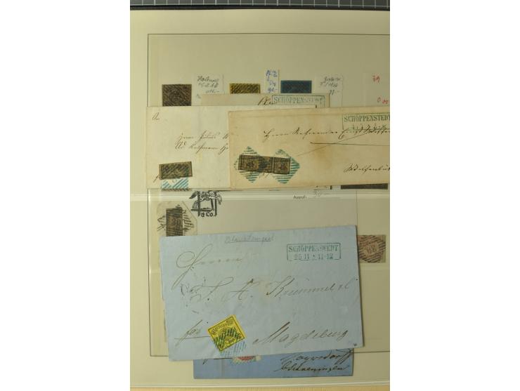 Nummern- und Ortsstempelsammlung in 5 Bänden mit einigen hundert Marken und Briefstücken sowie rund 190 Briefen und Ganzsache