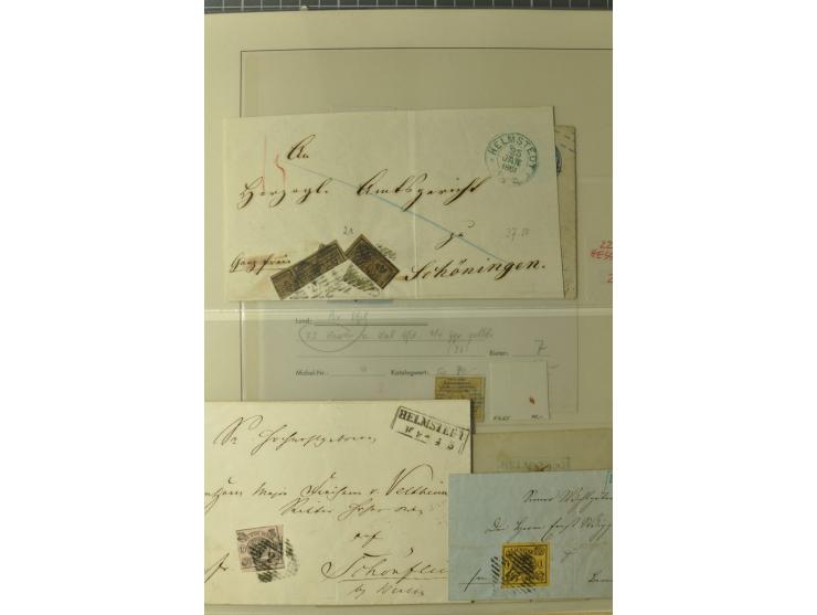 Nummern- und Ortsstempelsammlung in 5 Bänden mit einigen hundert Marken und Briefstücken sowie rund 190 Briefen und Ganzsache