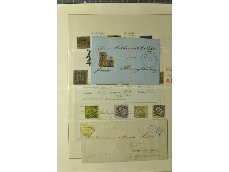 Nummern- und Ortsstempelsammlung in 5 Bänden mit einigen hundert Marken und Briefstücken sowie rund 190 Briefen und Ganzsache