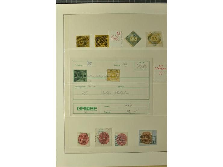 Nummern- und Ortsstempelsammlung in 5 Bänden mit einigen hundert Marken und Briefstücken sowie rund 190 Briefen und Ganzsache
