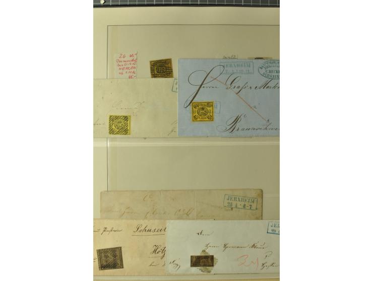 Nummern- und Ortsstempelsammlung in 5 Bänden mit einigen hundert Marken und Briefstücken sowie rund 190 Briefen und Ganzsache