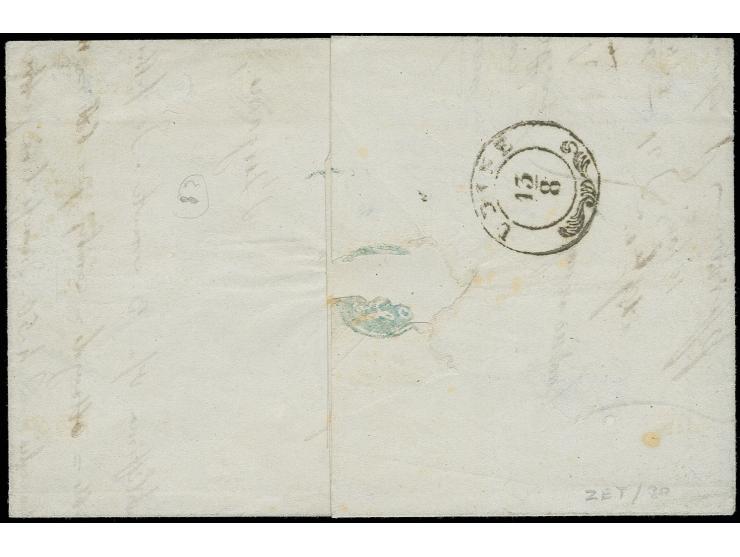Stichtiefdruck: 30 C. grün/schwarz als Freimarke gebraucht in Mischfrankatur mit Maschinenpapier 50 C. rot, voll- bis breitra