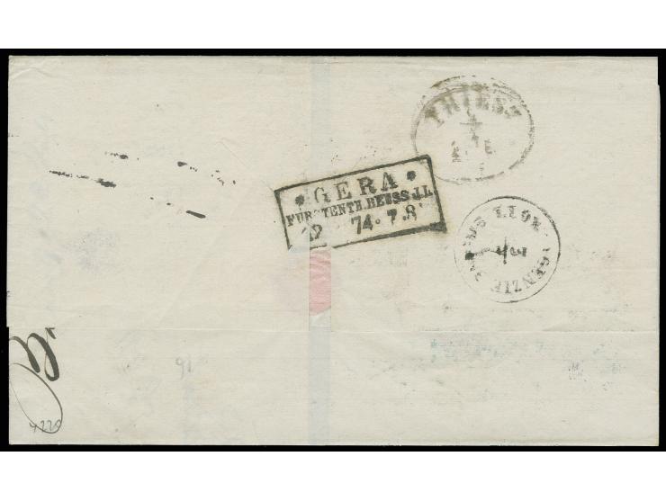 15 So. braun mit Federkreuz auf Brief von Beyruth nach Gera, handschriftlich "Par Lloyd Aust.", rückseitig Transitstempel "LL