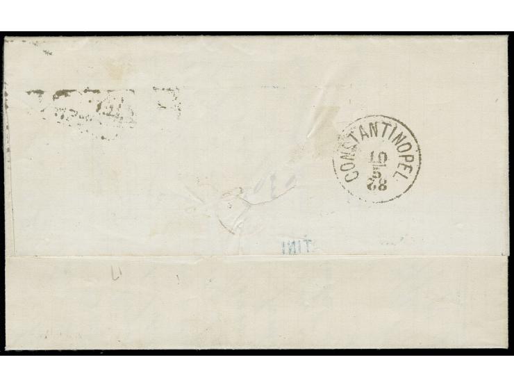 "LETTERE ARIVATE PER MARE", Ra2 auf 10 So. blau auf Brief von Soloniki nach Constantinopel mit Ankunftsstempel vom 10.5.82, s