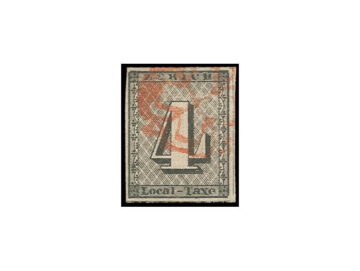 ZÜRICH: 1843, Unterdruck waagerecht: 4 Rp. schwarz, Type III, sehr schön farbfrisch mit gut sichtbarem Unterdruck, voll- bis 