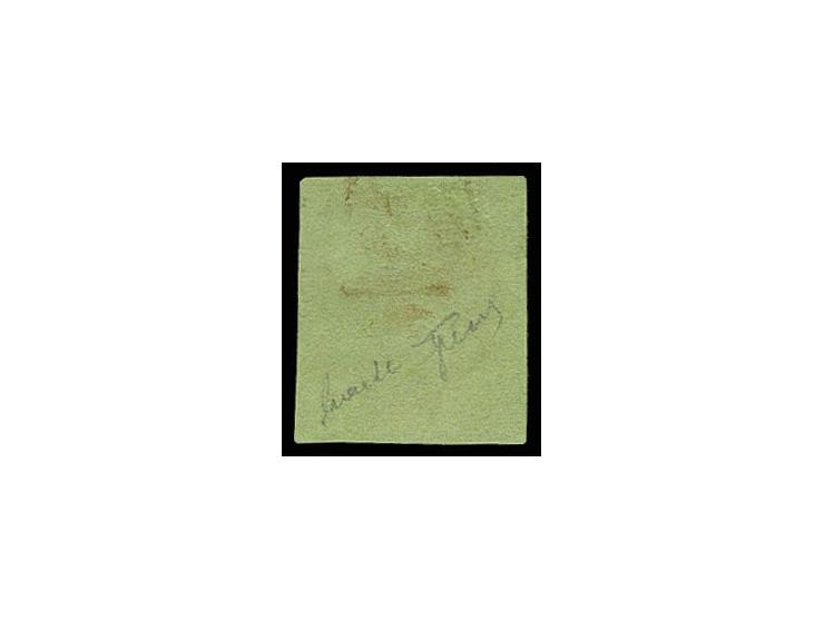 1845, kleines Wappen 5 C. schwarz auf lebhaftgelboliv, sauber gestempelte Sperati-Fälschung, gute Erhaltung, mit Bleistiftsig