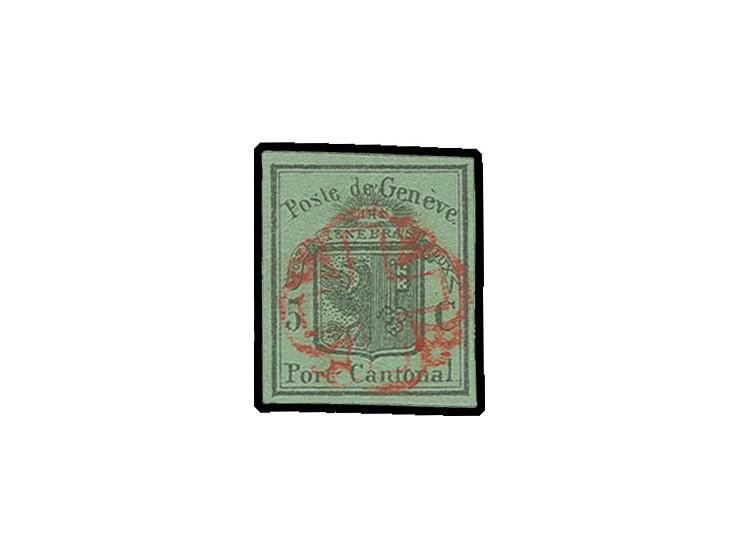 1848, großes Wappen 5 C. schwarz auf grünlicholiv, sauber gestempelte Sperati-Fälschung, gute Erhaltung, mit Bleistiftsignatu