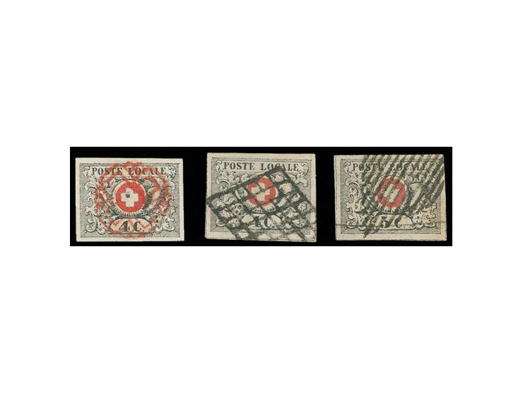 1849, Waadt 4 C. grauschwarz/bräunlichrot und 5 C. grauschwarz/bräunlichrot, gestempelte Sperati-Fälschungen, 4 C. in beiden 