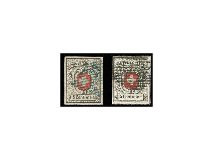 1851, Neuenburg 5 C. grauschwarz/dunkelzinnoberrot, gestempelte Sperati-Fälschungen der Typen A und B, gute Erhaltung, mit Bl