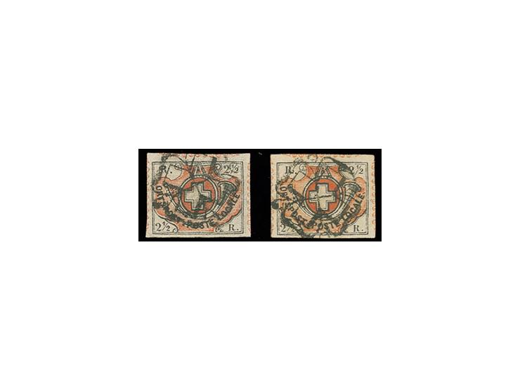 1850, Winterthur 2½ Rp. grauschwarz/orangerot, zwei gestempelte Sperati-Fälschungen, gute Erhaltung, mit Bleistiftsignatur
