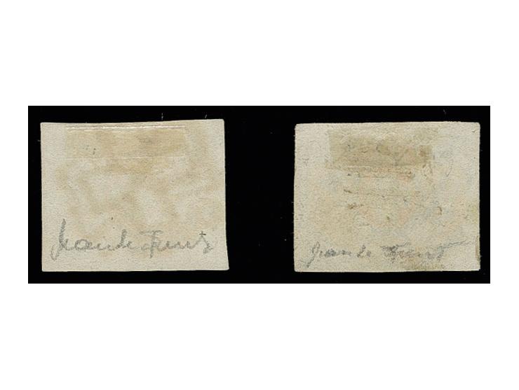 1850, Winterthur 2½ Rp. grauschwarz/orangerot, zwei gestempelte Sperati-Fälschungen, gute Erhaltung, mit Bleistiftsignatur