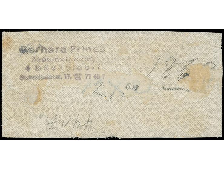 1 Fr. goldbronze, rotbrauner Unterdruck, waagerechter 10er-Block mit Stempeln "GENEVE 14 DC. .." auf Leinenbriefstück, 3 Wert