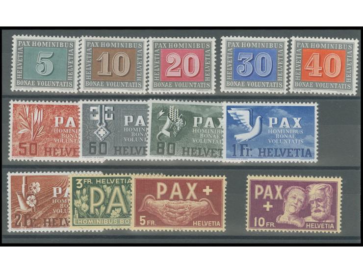 1945, PAX 5 C.-10 Fr. kpl.,  postfrisch (Mi. 500,-)