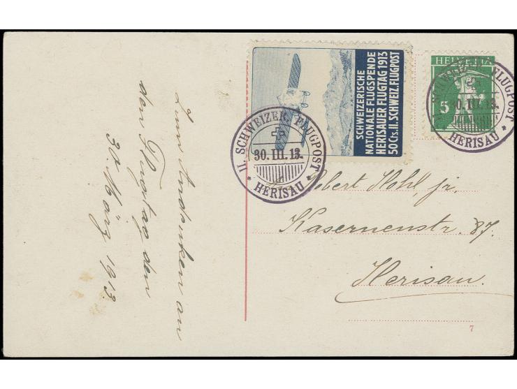 Herisau-Niedernglatt 50 C., entwertet mit Sonderstempel vom 30.3. auf Sonderkarte, Kabinett, Fotoattest Bohler (Mi. 800,-)