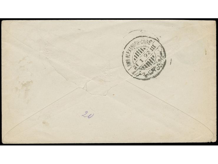 GANZSACHEN: 1879, Umschlag 25 C. grün gelaufen via Brindisi nach Cairo mit rückseitigem Ankunftsstempel, links einmal senkrec