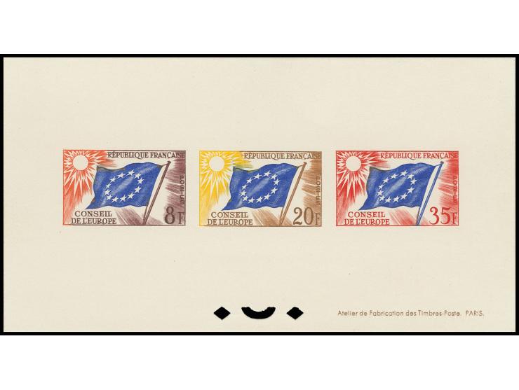 1958, Conseil de l'Europe 8 fr., 20 fr. et 35 fr. en Epreuve Collective neuve sans gomme, très beau