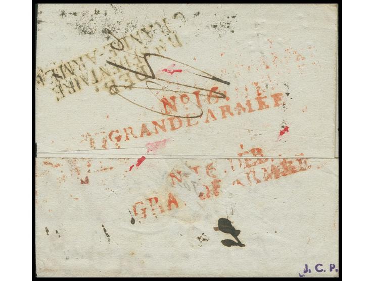Poste militaire: 1812,"No.16DEB./GRANDE ARMEE" et "No.16/GRANDE ARMEE", chacun en rouge ainsi que "DEB./B.AU SEDENTAIRE/GRAND