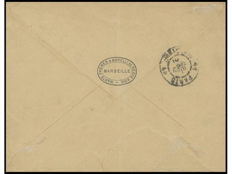 Zanzibar:1897, 5 ANNAS sur 50 C sur lettre recommandée de "ZANZIBAR 3 SEPT.01" pour Paris avec cachet de transit et d'arrivée